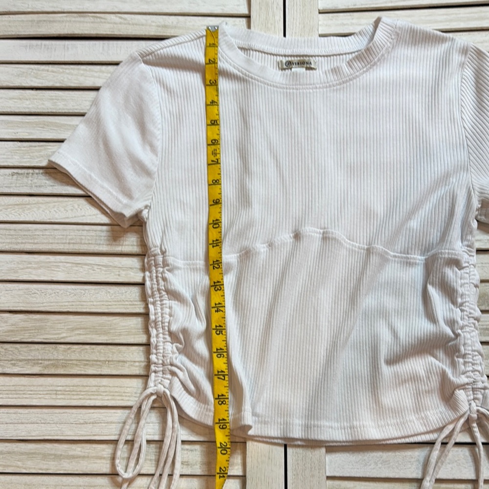 White Ribbed Short Sleeve Top - Picture 6 of 8